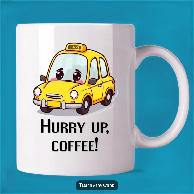 Funny Taxi Zoom Mug: Cheerful Yellow Car Character Gift