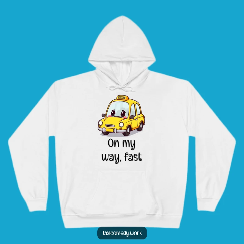 Funny Taxi Zoom Hoodie: Cozy Yellow Car Character Sweatshirt Gift