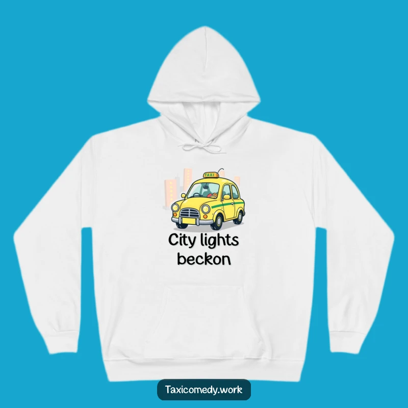 Funny Whimsical Taxi Hoodie: Cozy City Lights Sweatshirt Gift