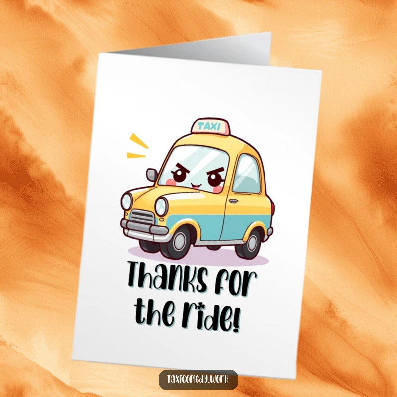 Funny Free Printable Thank You Card. A happy taxi character honks its horn, expressing hearty thanks.